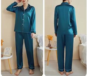Conjunto de pijama de verano para mujer, moderno, personalizado, cómodo, de color sólido, manga larga, talla grande, transpirable y suave. Ropa de dormir para mujer. - Product Image 3