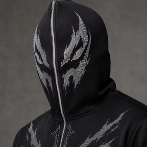 Sweat-shirt à capuche surdimensionné personnalisé avec strass, 100% coton, molleton épais, fermeture éclair, streetwear unisexe, OEM ODM - Product Image 2