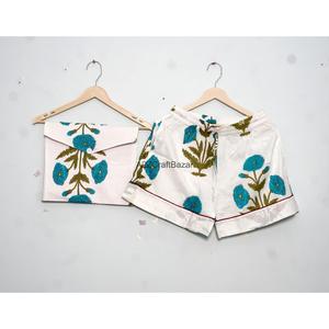 Conjunto de Pijama Corto de Lujo 100% Algodón para Mujer, Estampado a Bloques, Transpirable, Suave y Cómodo, Ropa de Dormir de Verano, Camiseta de Punto para Descansar - Product Image 2