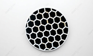 <b>Black</b> Bone Inlay Solid Wood Modern Handcrafted Honeycomb Hexagon Pattern Drum <b>Side</b> <b>Table</b> Gold Base Luxury Accent Furniture - Product Image 3