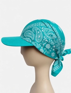 Teal Bandana <b>Style</b> Cap With Vintage Print Sun Protection Outdoor Casual Unisex Hat - Product Image 1