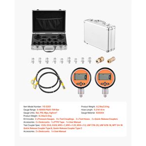 Kit di Accoppiamento per Test di Pressione Idraulica Digitale con Manometro Tester da 10000 PSI, 2 Manometri e 9 Accoppiamenti per Test, 2 Accoppiamenti Rapidi - Product Image 4