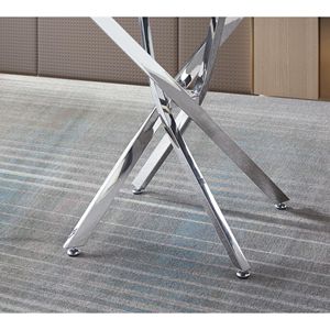 Tavolo da Pranzo Contemporaneo in Vetro Temperato Trasparente con Gambe in Acciaio Inossidabile Finitura Argento, Tavoli da Pranzo Rotondi Contemporanei - Product Image 5