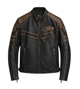 Chaqueta de Cuero para Motocicleta Estilo Indio, Chaqueta de Motociclista Vintage, Chaqueta Negra para Hombre, Chaqueta con Grabado de Águila - Product Image 1