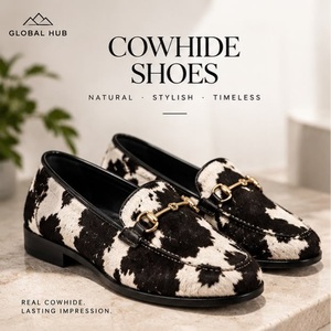 GLOBAL HUB Mocassins en cuir de vachette à bout rond, imprimé animal, en cuir véritable, chaussures habillées pour hommes, toutes saisons, semelle extérieure en caoutchouc - Product Image 5