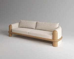 Ensemble de canapés en bois massif de style Japandi haut de gamme avec accoudoirs incurvés ergonomiques - Product Image 1