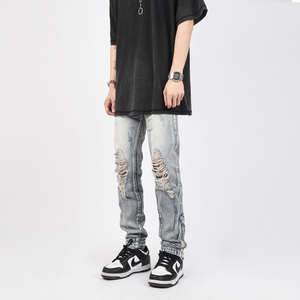 กางเกงยีนส์ทรงตรงผู้ชาย ทรงหลวม สไตล์ลำลอง สตรีทแวร์ วินเทจ สวมใส่สบาย กางเกงฮิปฮอป ยีนส์ลายทางด้านข้าง สไตล์สปริง - Product Image 3