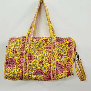 Handmade Quilted Cotton Travel <b>Bag</b> for Women <b>Large</b> Weekender Duffle with Block Print Shoulder Overnight <b>Bag</b> - Product Image 1