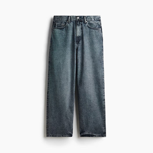 Trendy Winter Knitted Men Denim <b>Jeans</b> Cotton Breathable Washed Straight Solid Color <b>Elastic</b> <b>Waist</b> Custom OEM Service - Product Image 4