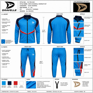 Baseball Training Uniform Set Full <b>Zip</b> Warmup Jacket With Tapered Ankle Pants Athletic Team Sportswear Bulk - Product Image 6