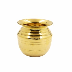 Pot à eau rond sculpté en laiton doré Kalash Lota pour la décoration de la maison, la décoration rituelle du temple - Product Image 1
