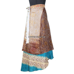 New Indian Old Saree Reversible Print Silk Long <b>Wrap</b> <b>Skirt</b> Magic 38" Sarong Pareo Custom Latest Design Women Fashion Wear - Product Image 6