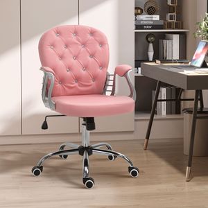 Sedia da Ufficio Girevole con Schienale Medio Imbottito, in Pelle PU, Comoda e Regolabile in Altezza, Rosa, con Base in Alluminio - Product Image 2