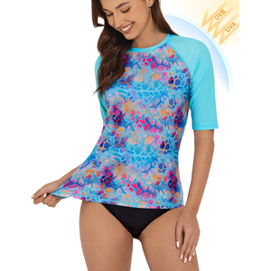 Camiseta Deportiva de Manga Corta para Mujer, Protección UV, para Deportes Acuáticos, Tejido Elástico, Cómoda para Hacer Ejercicio - Product Image 3