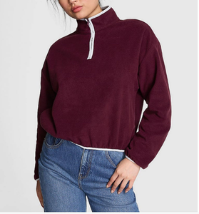 Suéter de Punto Borgoña para Mujer, con Cierre, Cuello Alto, Manga Larga, Corto, Color Sólido, para Otoño - Product Image 4
