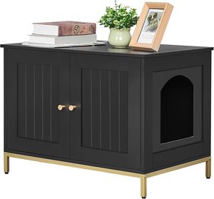 Mueble para Arenero de Gatos, Baño para Gatos con Estructura Metálica, Casa para Mascotas, Compatible con la Mayoría de los Areneros, Estilo Moderno, Negro y Dorado - Product Image 1