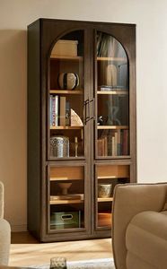 Arched Teak <b>Wood</b> Display Cabinet Luxury Glass Door Showcase for Living Room - Product Image 2