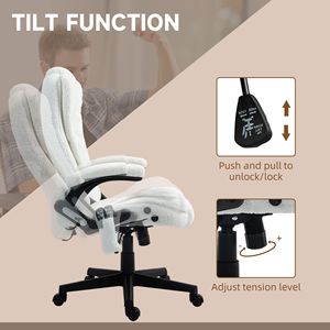 Sedia da Ufficio Direzionale a 6 Punti di Supporto, Design Tradizionale, Velluto Bianco, Schienale Alto, Altezza Regolabile, Materiale PU, Massaggio Termico Vibrante - Product Image 6