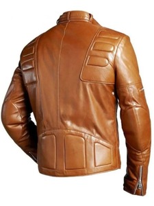 เสื้อแจ็คเก็ตมอเตอร์ไซค์บุนวมสีน้ำตาลสำหรับผู้ชาย - Product Image 2