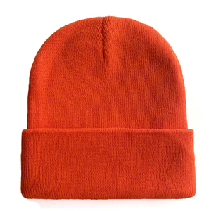 Bonnet en tricot unisexe 100% acrylique, couleur unie, bonnet d'hiver pour adultes, usage décontracté, orange - Product Image 5