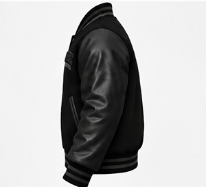 Chaqueta Varsity Negra para Hombre INDEX, Mangas de Cuero PU, Logotipo Bordado, Cuello Camisero, Cierre de Botones, Ropa de Otoño - Product Image 4