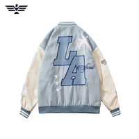 Blouson universitaire unisexe marron vintage en toile respirante avec broderie de lettres, col montant et simple boutonnage, style streetwear d'hiver