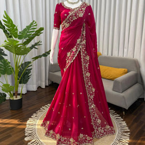 Sari en soie Fendy de créateur exclusif, au look fabuleux, avec chemisier élégant, style chic, dernier modèle indien, tenue de soirée ethnique modeste - Product Image 1