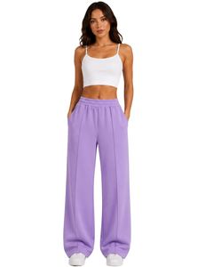Pantalones de chándal anchos morados lavanda para mujer, de cintura alta, ajuste holgado, estilo jogger, informales, para uso diario, personalizados por el fabricante - Product Image 1