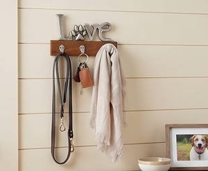 Premium Love Paw Print Wooden Key <b>Rack</b> With 3 Metal Hooks Wall Mounted Rustic Style Decor - Product Image 3