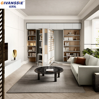 Lit mural convertible moderne en bois avec meuble TV intégré, étagère et armoire de rangement pliable pour optimiser l'espace, idéal pour les condos et les maisons.