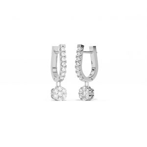 Boucles d'oreilles pendantes Aarinya en argent 925 avec diamants de laboratoire linéaires en forme de grappe florale, boucles d'oreilles pendantes en argent sterling avec diamants de laboratoire en forme de fleur - Product Image 2