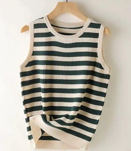 Débardeur décontracté pour femme, sans manches, dos nu, sexy, tricoté à la main, 100% coton, col rond uni - Product Image 1