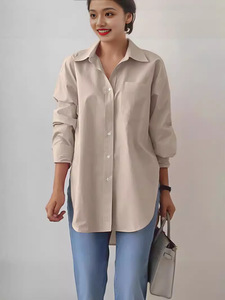 Camisa Casual de Primavera para Mujer, Nueva Moda, Cuello Solapa, Manga Larga, Color Sólido, Botones, Oversize, Holgada - Product Image 1