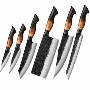 Ensemble de couteaux de chef en acier Damas de style japonais, faits à la main, de qualité supérieure, 6 pièces, ambidextres, manche en bois professionnel, couverts de cuisine - Product Image 2