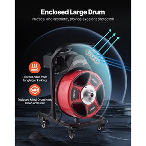 Sonda per la pulizia di scarichi con 4 frese, alimentazione manuale ad aria, su ruote, 50 FT x 1/2 pollice, con interruttore a pedale - Product Image 4