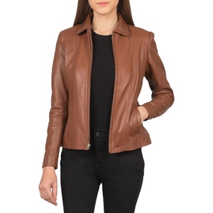 Blouson aviateur en cuir véritable marron avec logo personnalisable de vêtements d'extérieur respirants remplis de coton pour l'automne et l'hiver - Product Image 1
