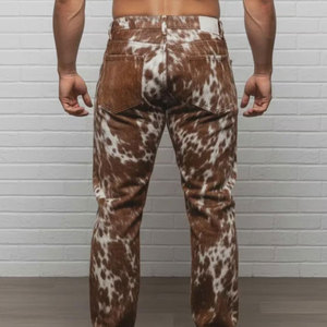 Pantalon de motard vintage élégant en cuir de vachette véritable et toile pour homme – Léger et tendance – En vente - Product Image 5