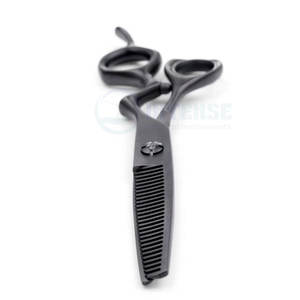 Tijeras de peluquería profesionales para entresacar el cabello, clásicas, ergonómicas, de acero inoxidable de alta calidad, color negro mate, más delgadas. - Product Image 4