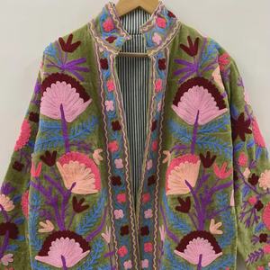 Indian Suzani Embroidery <b>Velvet</b> Jacket Suzani Boho <b>Coat</b> Unisex Spring Jacket Ethnic Luxury Outerwear - Product Image 1