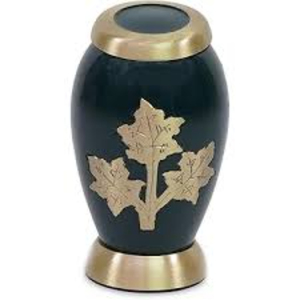Falling Maple Leaf Design Black Cremation Urn Urns For <b>Keepsake</b> <b>Ashes</b> Funeral Supplies Black Cremation Urns Dome Shape Top - Product Image 2