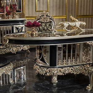 Ensemble de table à manger ovale en or blanc Mocoto Eternal, chaises en bois sculpté, buffet, collection de meubles de luxe pour villa et hôtel - Product Image 2