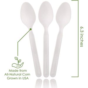 Set di 140 Cucchiai Monouso Ecologici Compostabili al 100% (6,3 Pollici) Plastica Alternativa Resistente al Calore e Durevole - Product Image 1