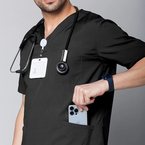 Nuevo Conjunto de Uniformes Médicos Personalizables con Logotipo para Enfermeras: Blusa de Manga Corta con Cuello en V y Pantalones Jogger de Jersey Elástico - Product Image 6