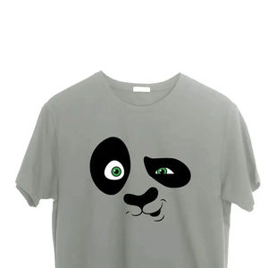 T-shirt à manches courtes gris pour homme avec imprimé de dessin animé de panda, col rond, coupe décontractée, 100% coton jersey tricoté, design sur le devant - Product Image 6