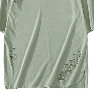 T-shirts pour hommes, coton délavé vintage, imprimé délavé, déchiré, tissu doux et respirant, style streetwear décontracté, tenue d'été - Product Image 3