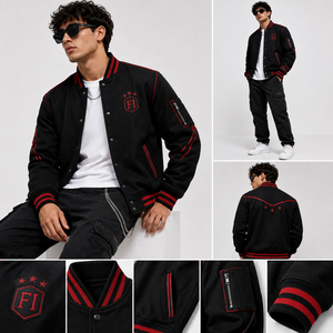 Custom Varsity Jacket Letterman Bomber Jacket Black <b>Red</b> Embroidered Baseball Streetwear Jacket Wholesale Men's Varsity Jacket - Product Image 5