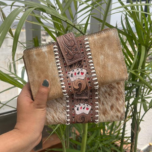 Porte-monnaie sculpté usiné à la main nouveauté pochette étui de téléphone élégant portefeuille en cuir de fourrure de vachette multi-usages portefeuilles en cuir occidental - Product Image 4