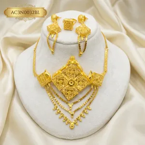 Exclusive African Gold Plated Geometric <b>Bridal</b> Jewelry Set for Women Box Chain Anniversaries Weddings Parties Fashion Necklace - Product Image 5