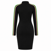 Alpha |   Kapa | Robe moulante noire Alpha pour femme, à manches contrastantes rayées, col montant zippé, longueur genou, coupe ajustée décontractée