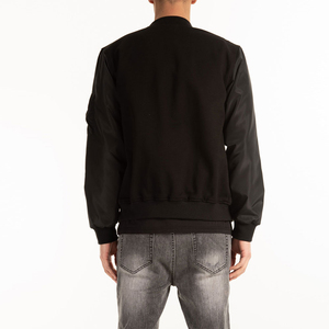 High Quality Men's Black Casual Bomber Jacket Custom Logo Front Single Button Closure <b>Canvas</b> Fabric Lightweight Winter - Product Image 4